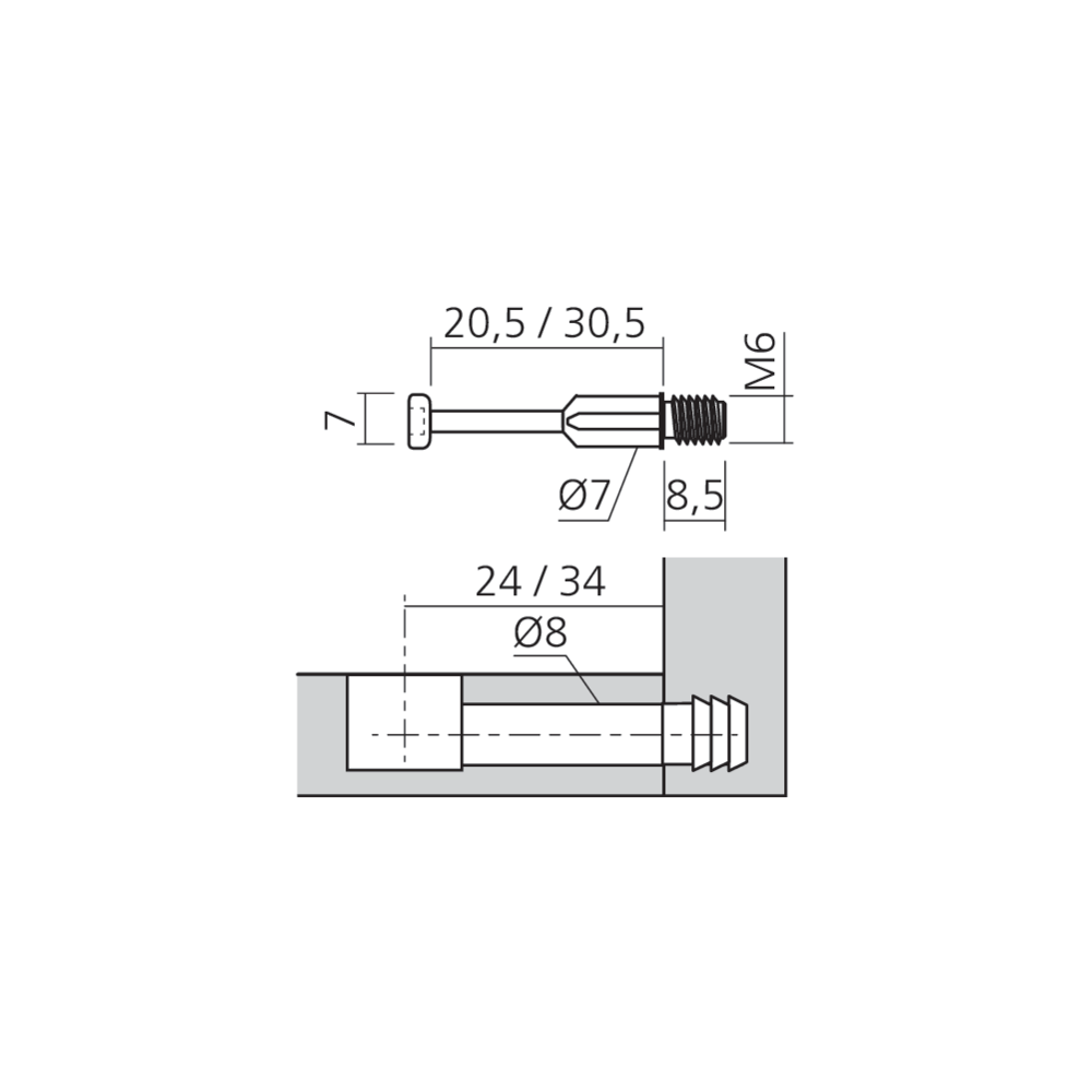 Tourillon allégé MINI15 filet M6