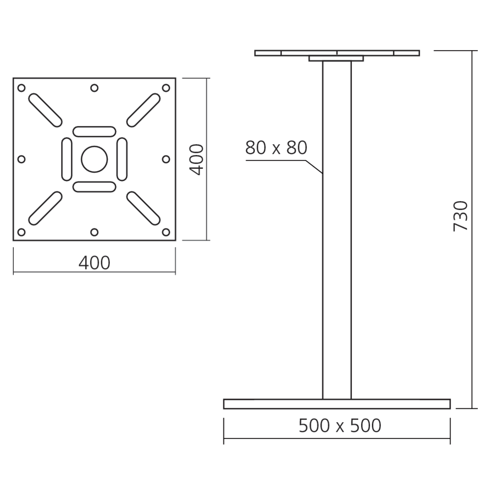 Pied de table carré