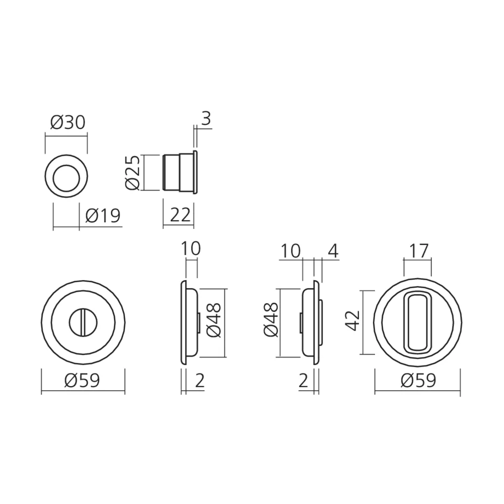 Ensemble rond fermeture porte coulissante