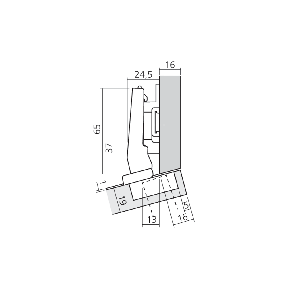 Charnière CLIP top BLUMOTION pour porte d'angle +15°
