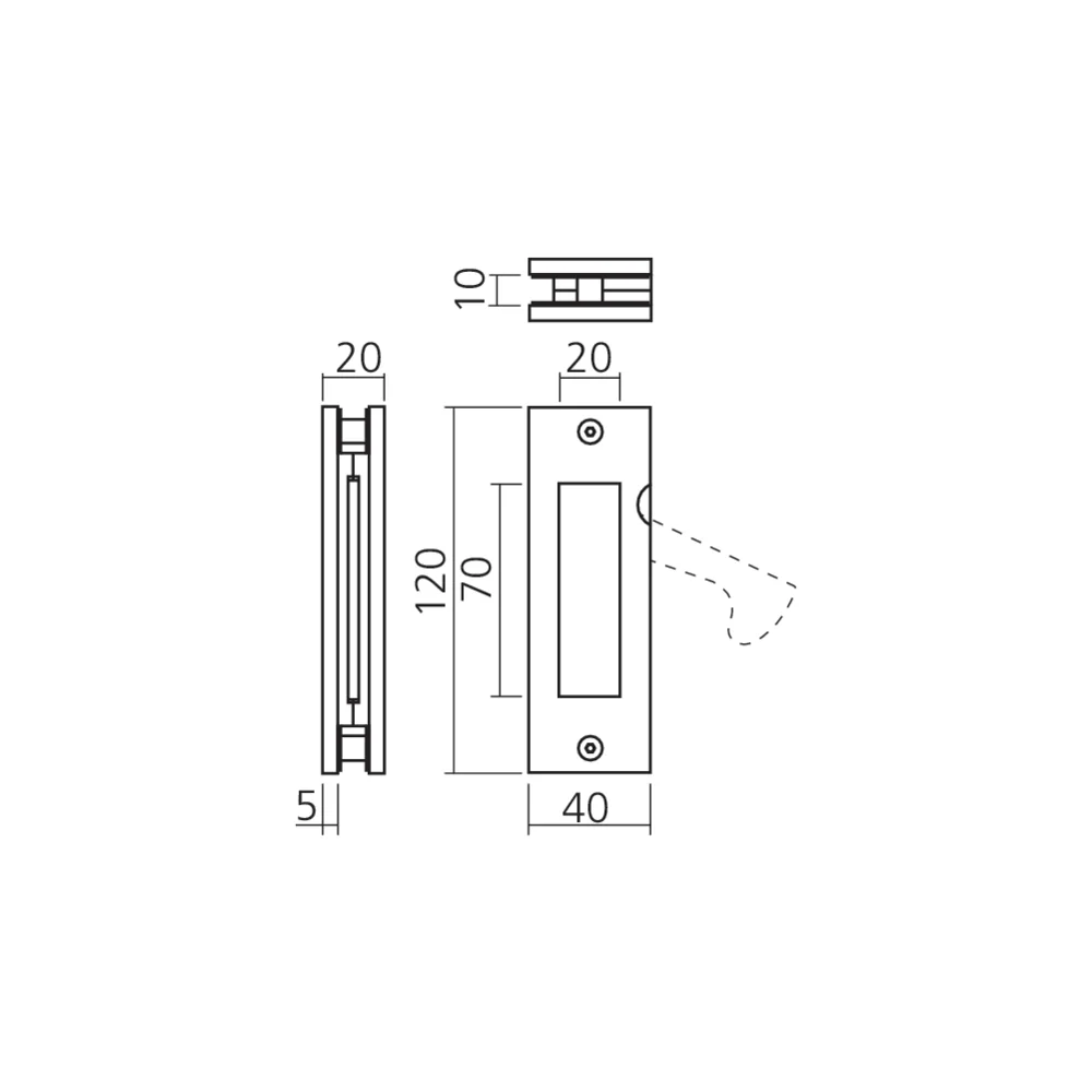 Poignée de chant pour porte verre