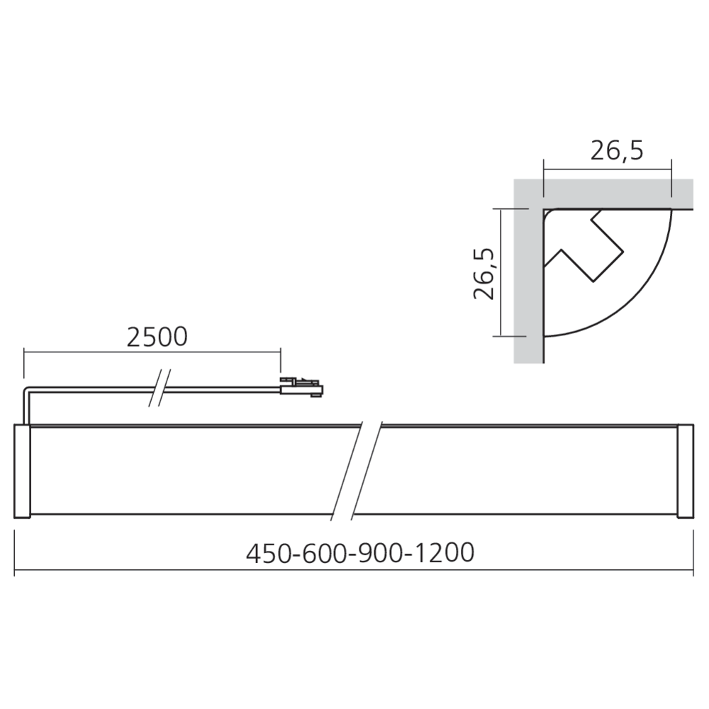 Réglette LED d'angle en applique avec interrupteur