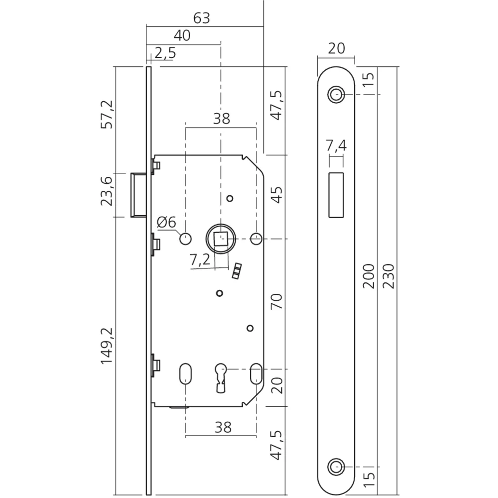 Serrure à pêne magnétique axe 40