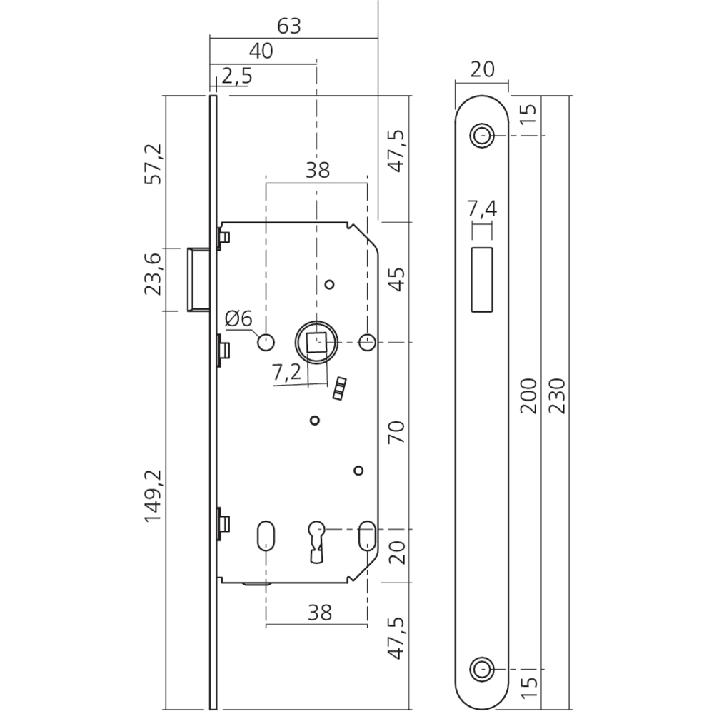 Serrure à pêne magnétique axe 40