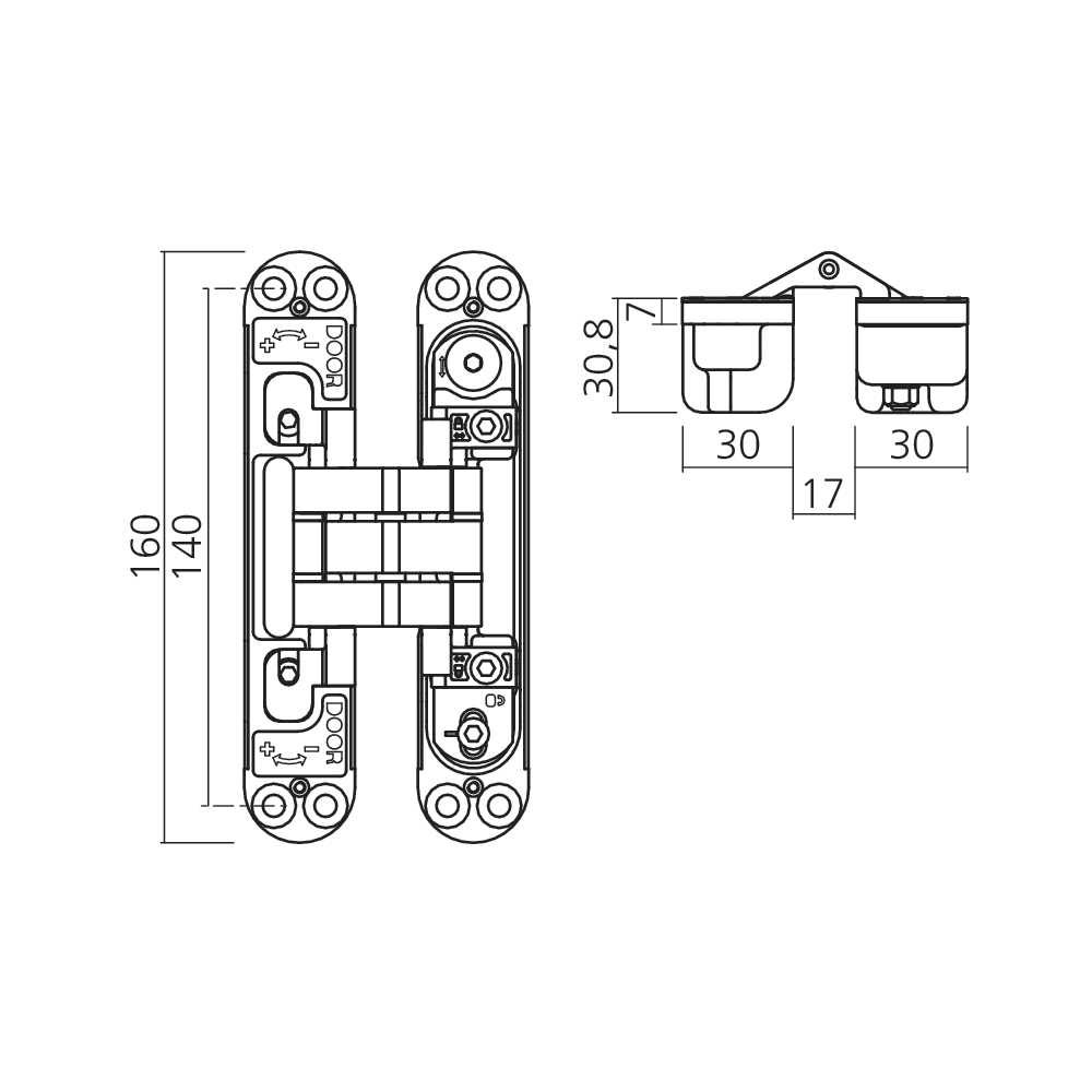 Charnière invisible inox 120/140 kg