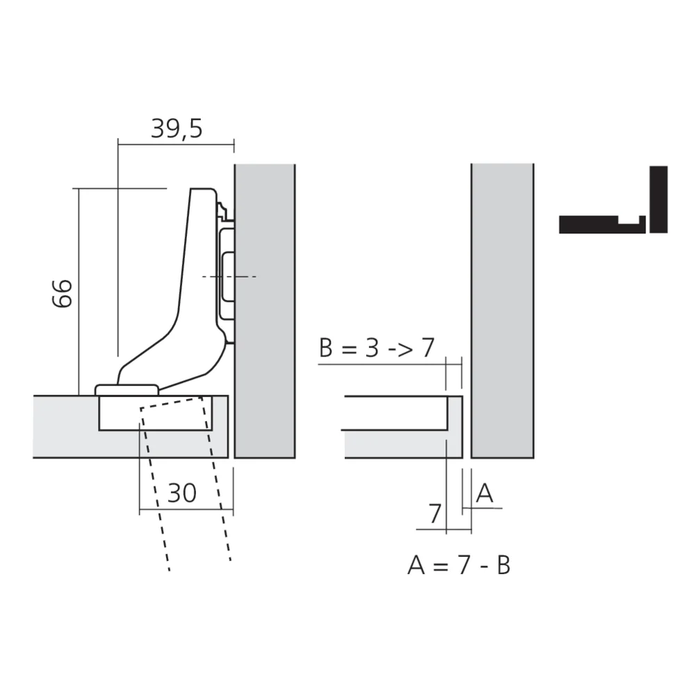 Charnière CLIP top 110° pour porte encloisonnée
