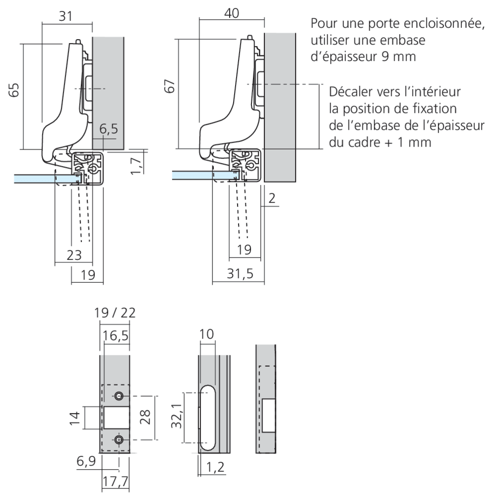 Charnière CLIP top pour porte à cadre aluminium semi-applique