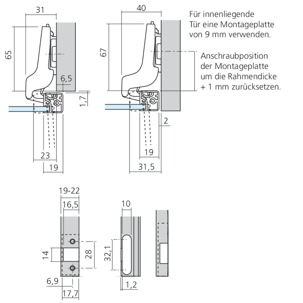 Charnière CLIP top pour porte à cadre aluminium semi-applique