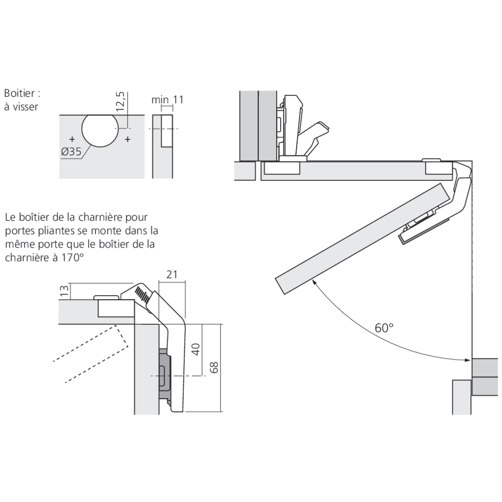 Charnière CLIP top pour meuble d'angle à porte pliante