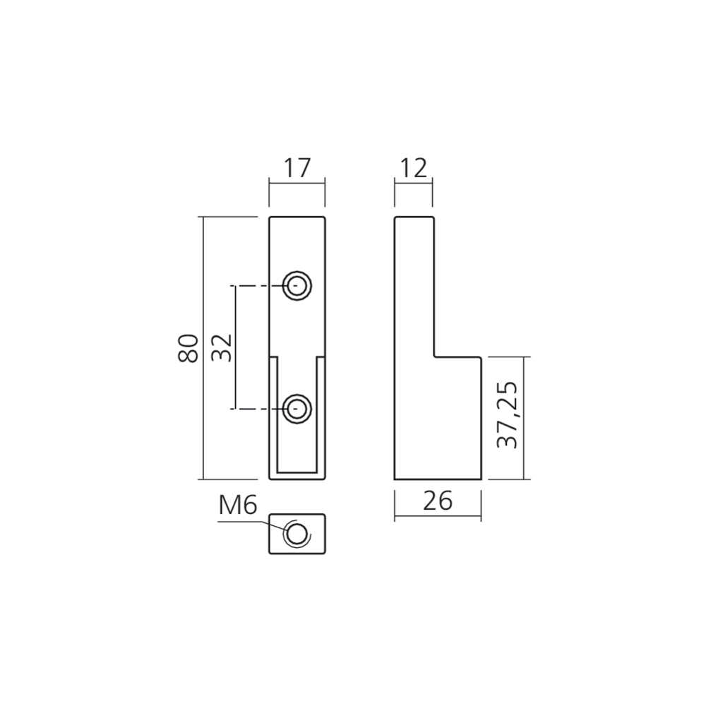 Support d'extrémité latéral pour tube rectangle