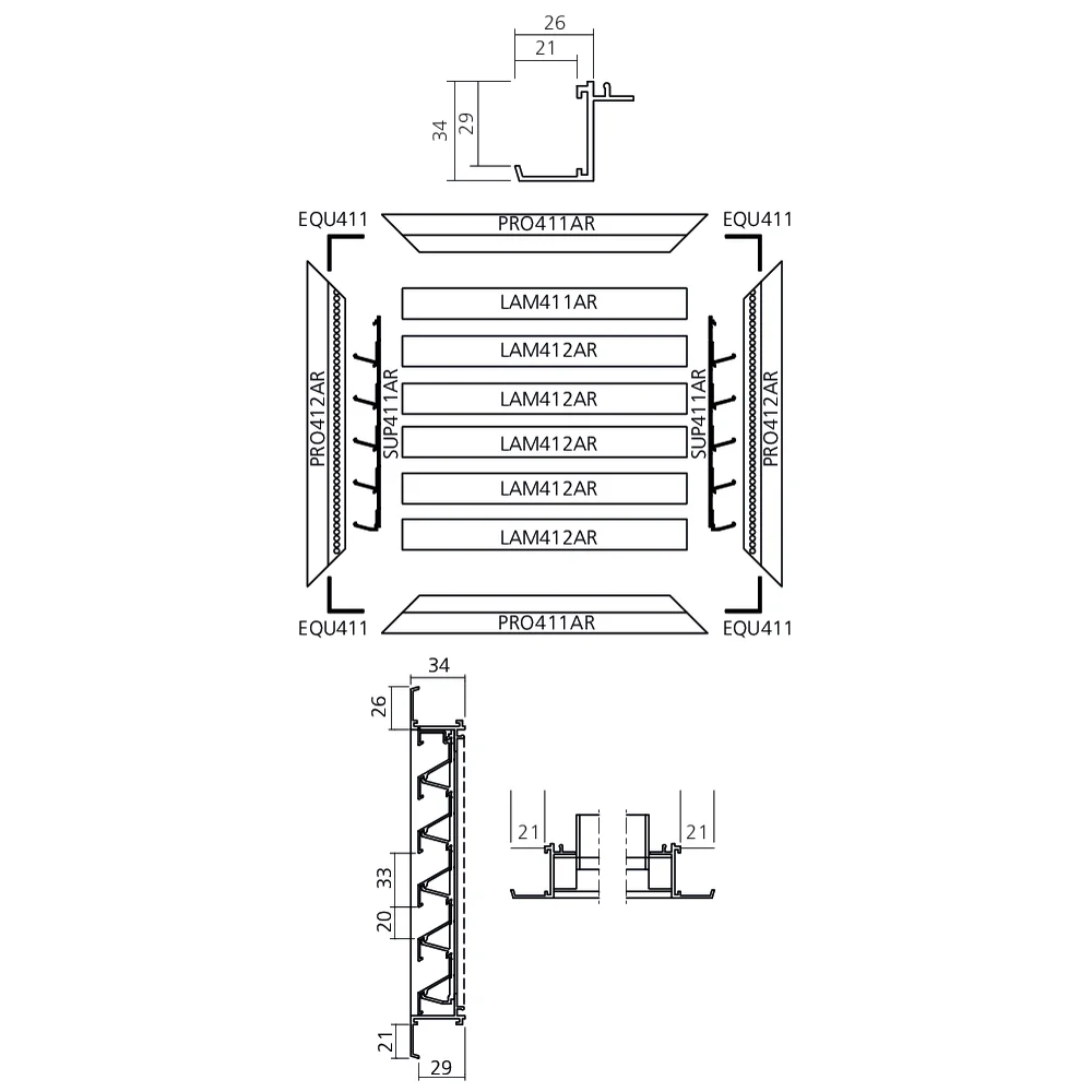 Profil haut/bas pour grille 411