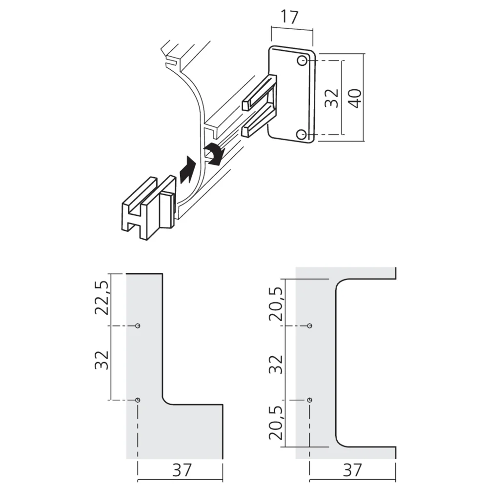 Attache pour profil horizontal