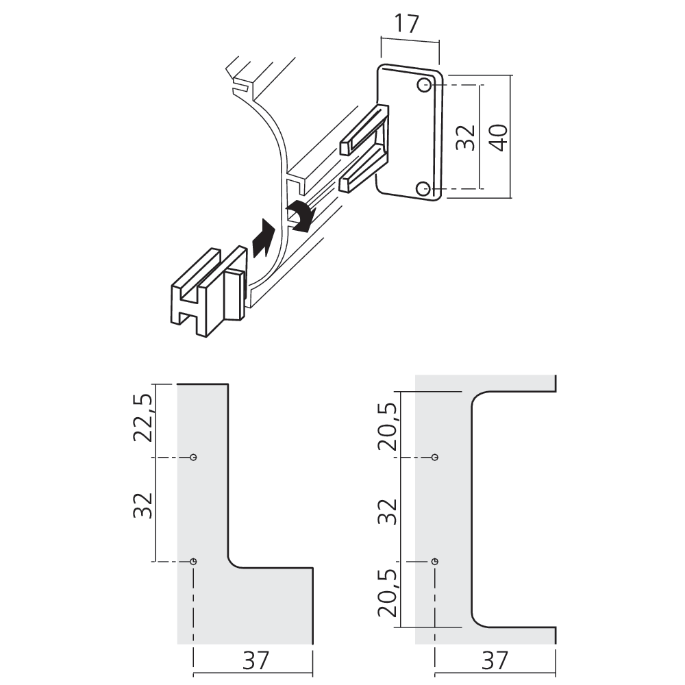 Attache pour profil horizontal