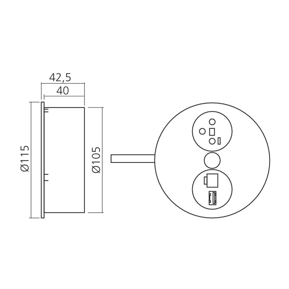 Bloc 1 prise, 1 RJ45 et 1 port USB transfert encastrable Twist