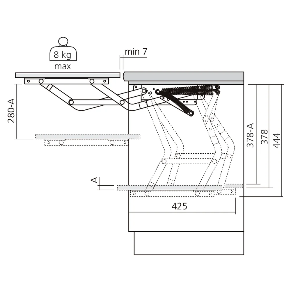 Ferrure de table relevable