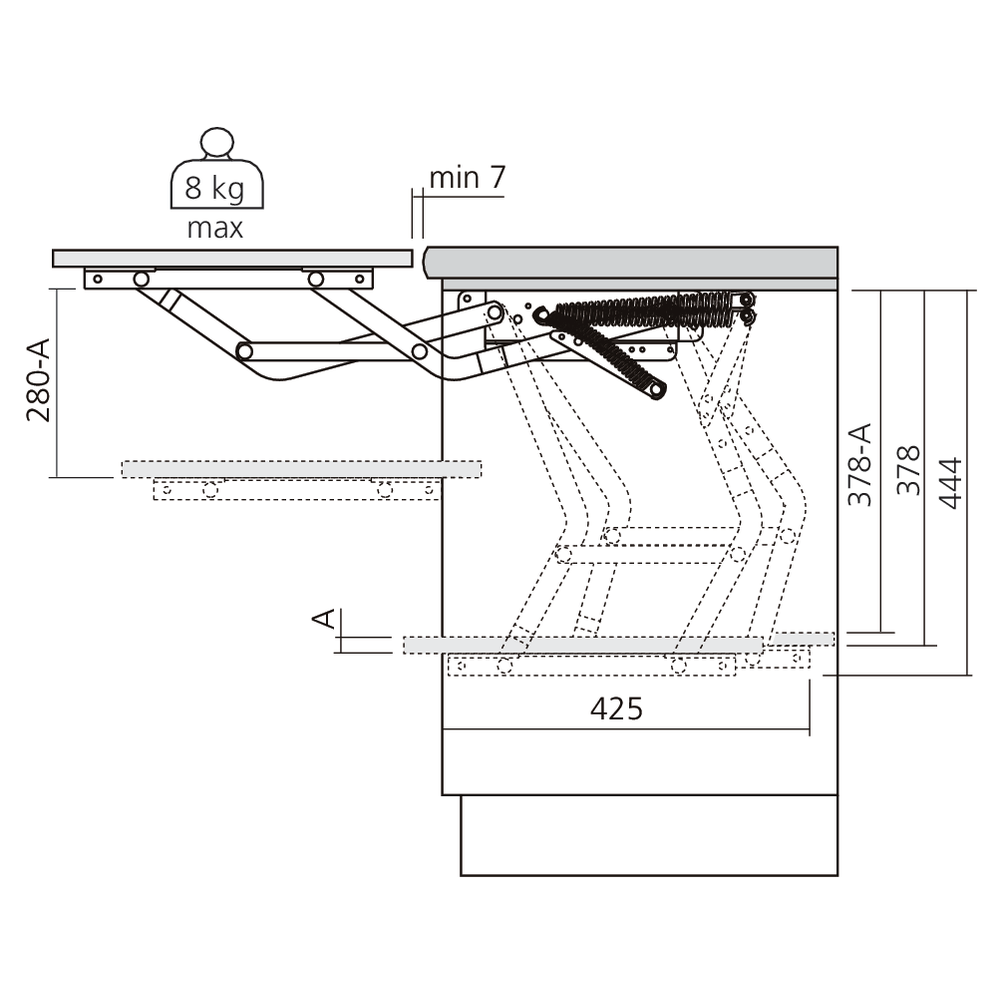 Ferrure de table relevable