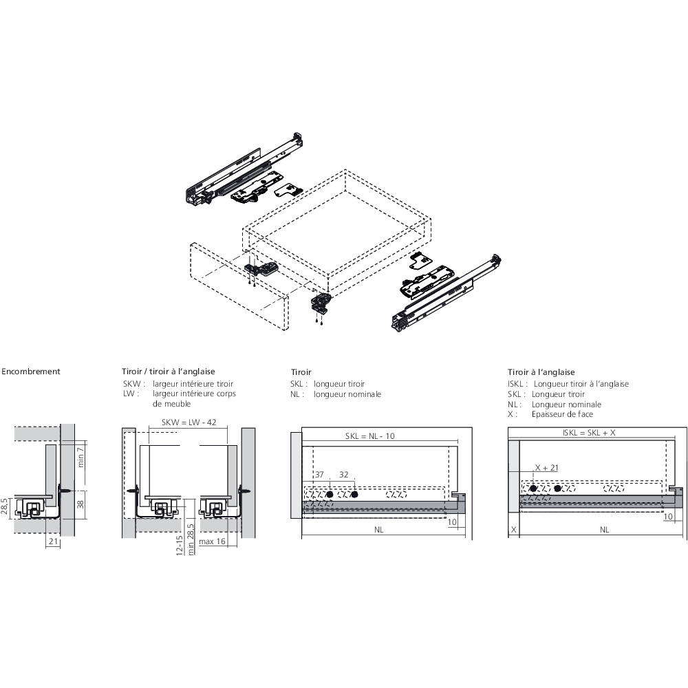 Coulisse MOVENTO 40 kg BLUMOTION / TIP-ON BLUMOTION
