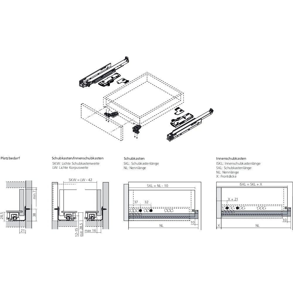 Coulisse MOVENTO 40 kg BLUMOTION / TIP-ON BLUMOTION