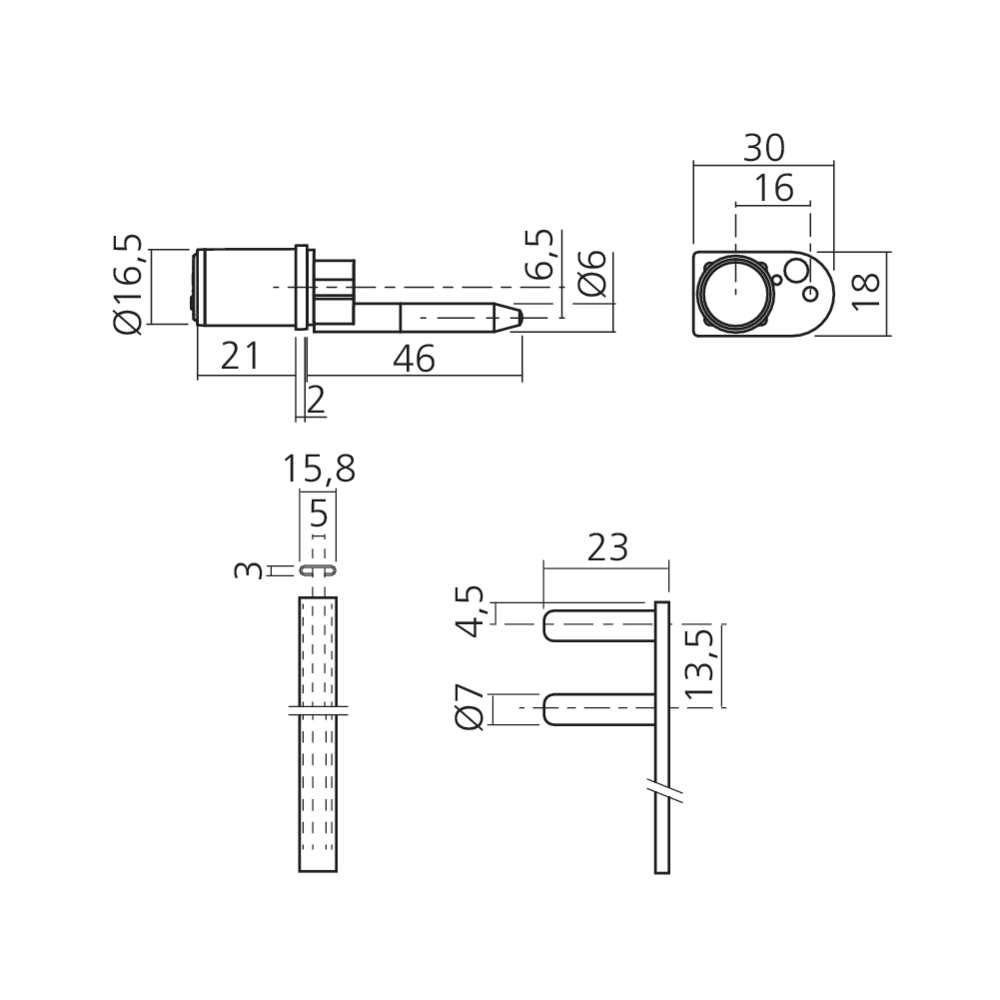 Serrure de bureau cylindre 16,5