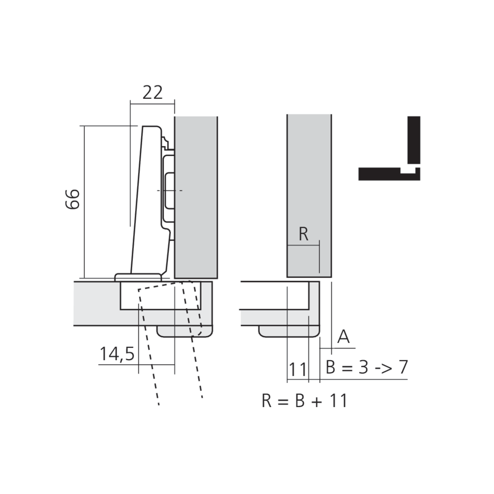 Charnière CLIP top BLUMOTION 95° pour porte épaisse en applique