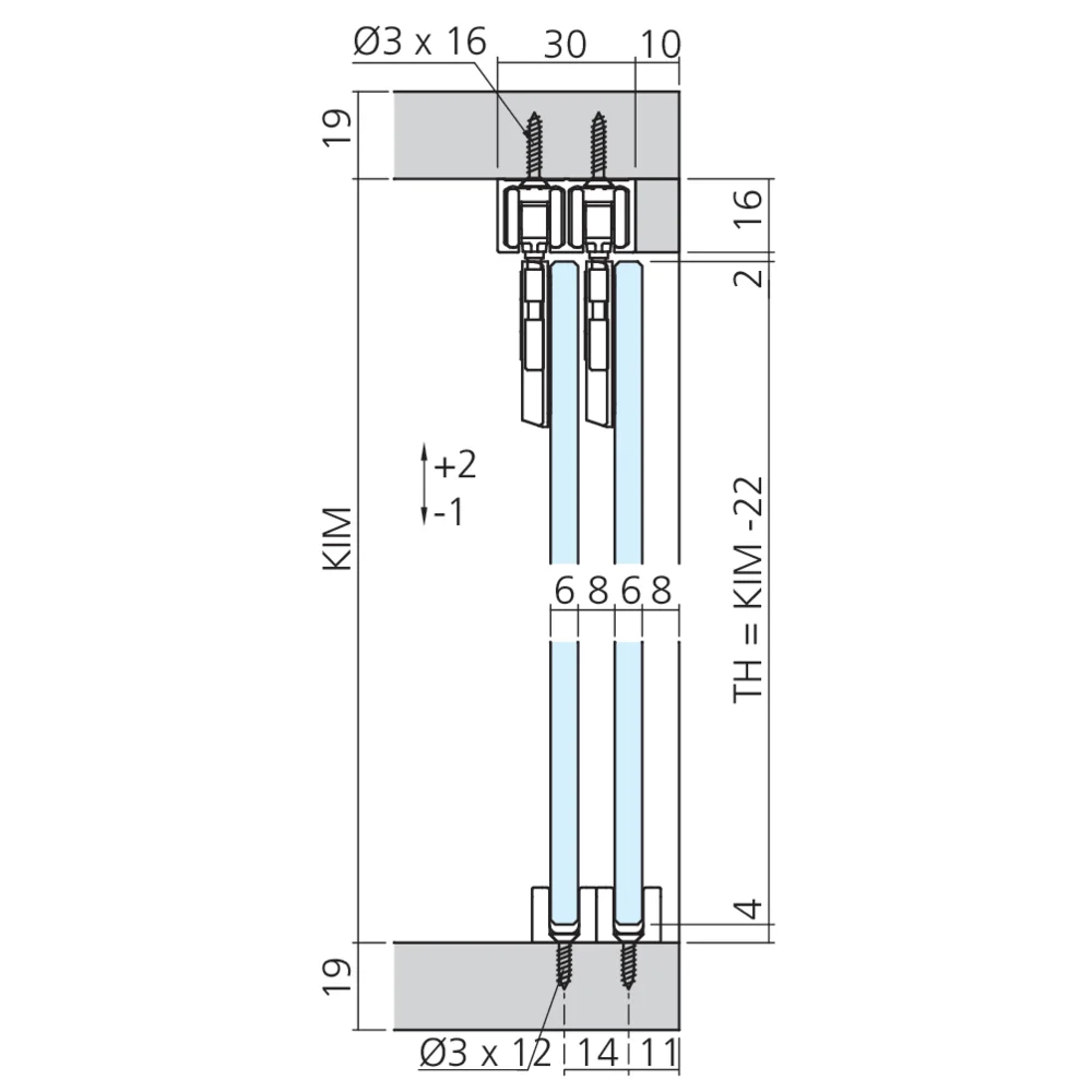 Garniture 2 portes à coller Clipo 16 verre