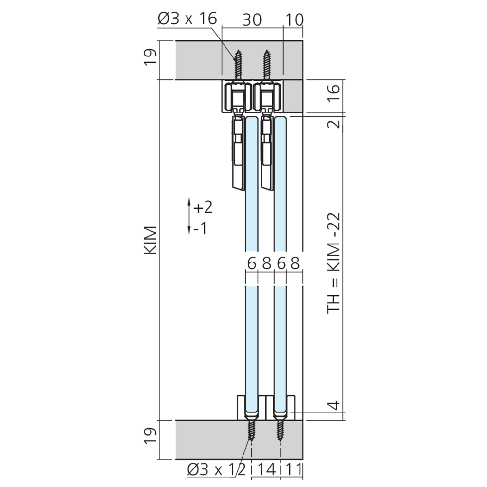 Garniture 2 portes à coller Clipo 16 verre