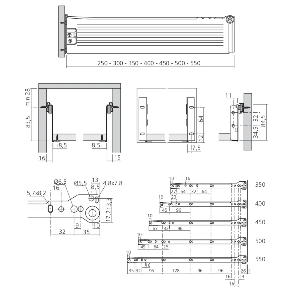 Coulisses simple paroi hauteur 86 mm