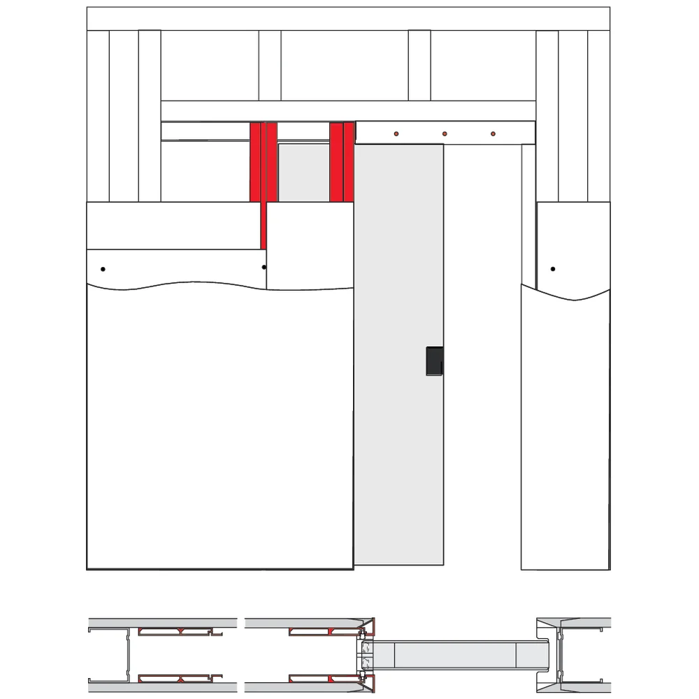 Structure pour porte coulissante simple placage