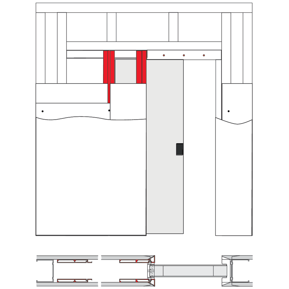 Structure pour porte coulissante simple placage