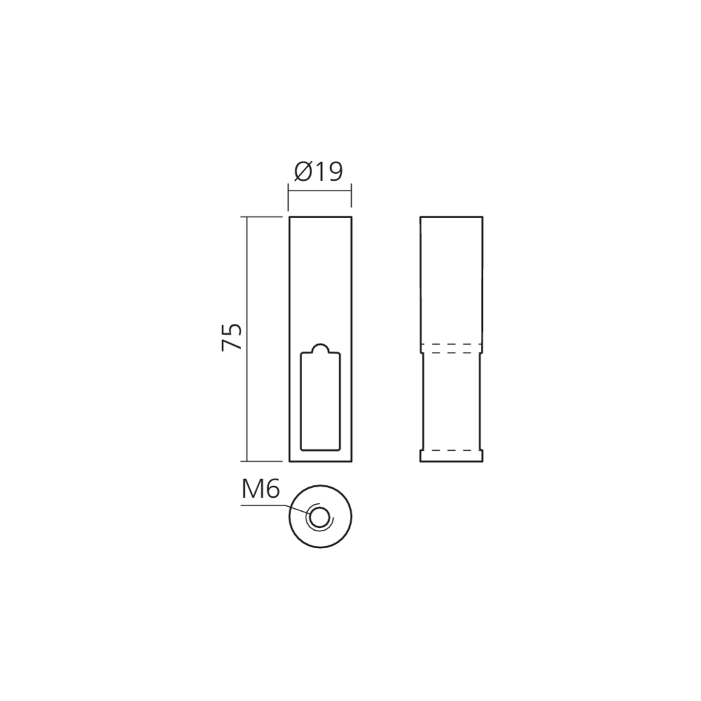Support intermédiaire Ø19 pour tube rectangle