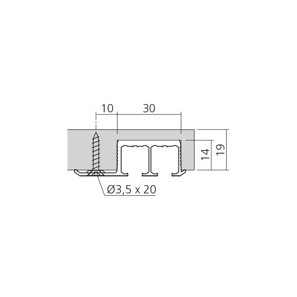 Rail double à encastrer clipo 16 verre