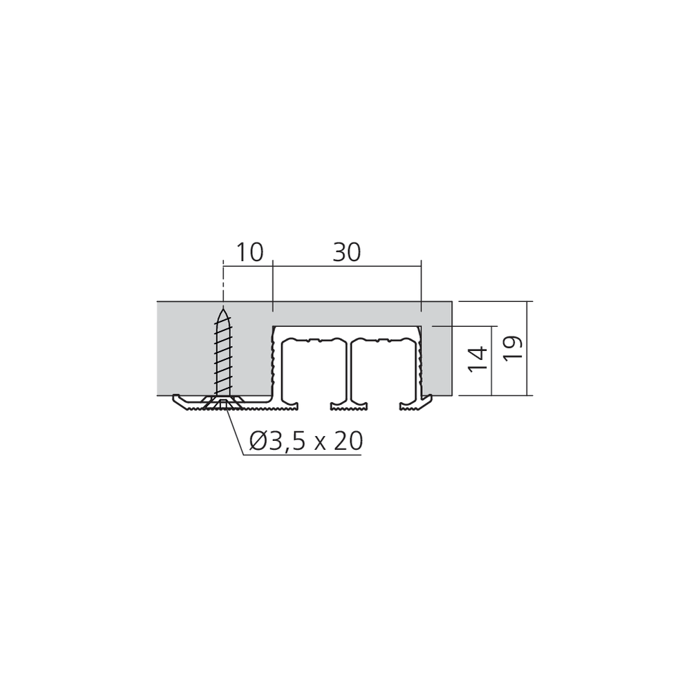 Rail double à encastrer clipo 16 verre