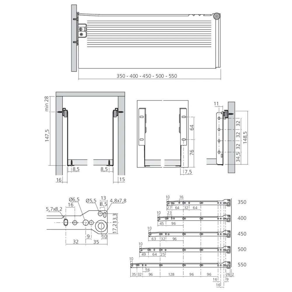 Coulisses simple paroi hauteur 150 mm