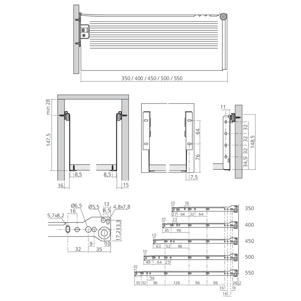 Coulisses simple paroi hauteur 150 mm