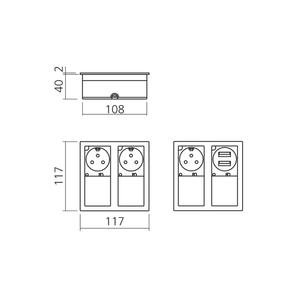 Bloc prises encastrable carré IP54