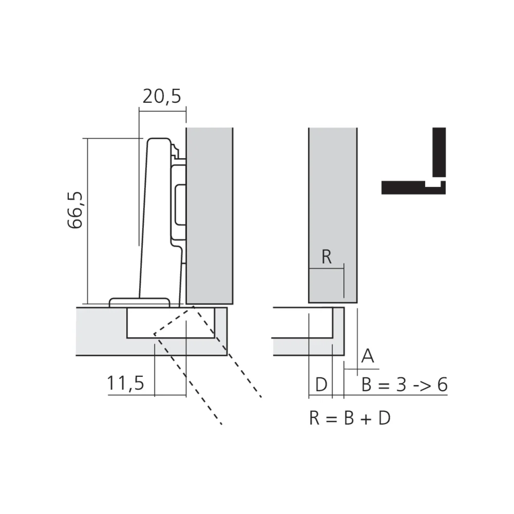 Charnière CLIP top à 120° sans ressort pour porte en applique