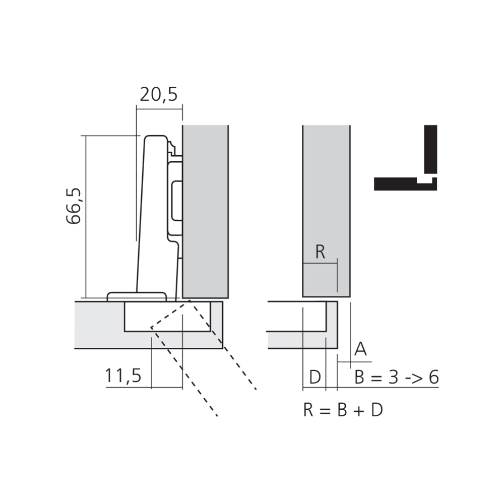 Charnière CLIP top à 120° sans ressort pour porte en applique