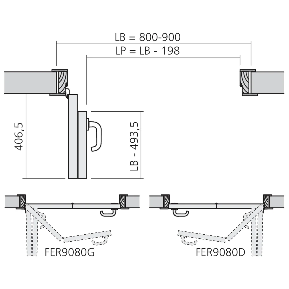 Ferrure pour porte pliante compacte 90°