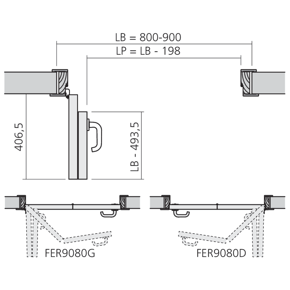 Ferrure pour porte pliante compacte 90°