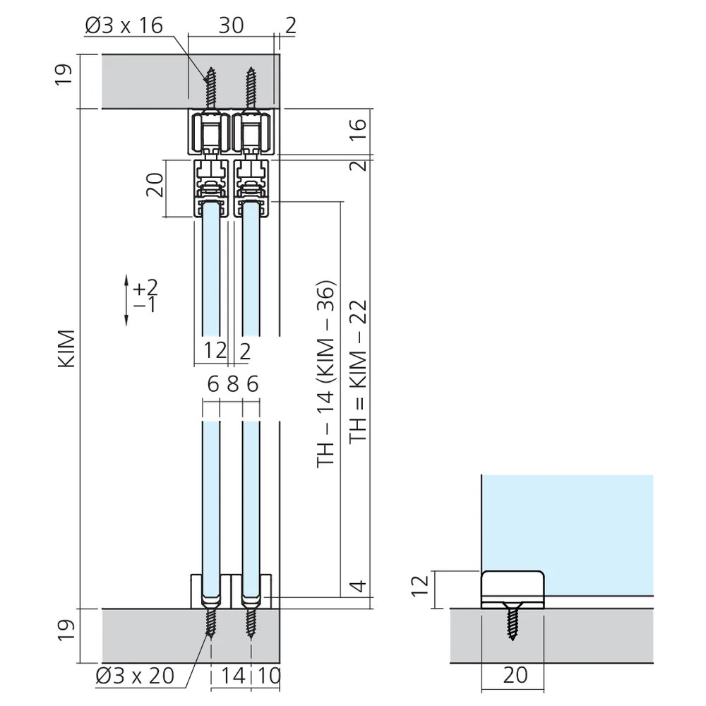 Garniture 2 portes à clipser Clipo 16 verre
