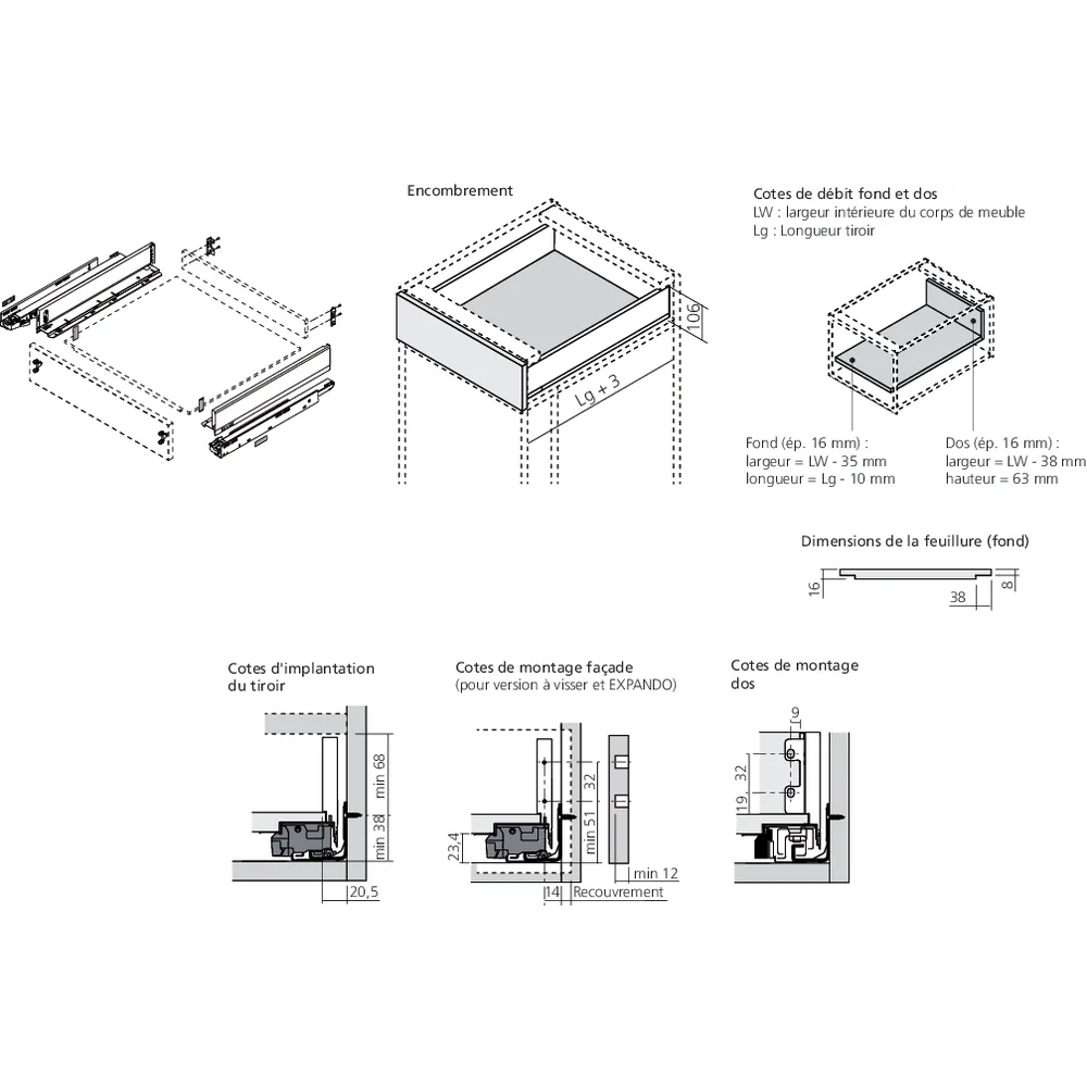 LÉGRABOX TIP-ON blanc soie mat hauteur M