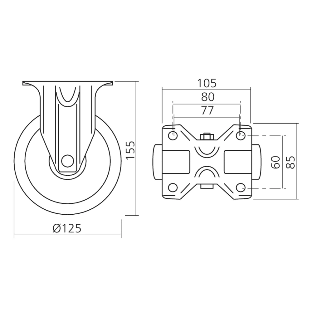 Roulette fixe Ø125 mm