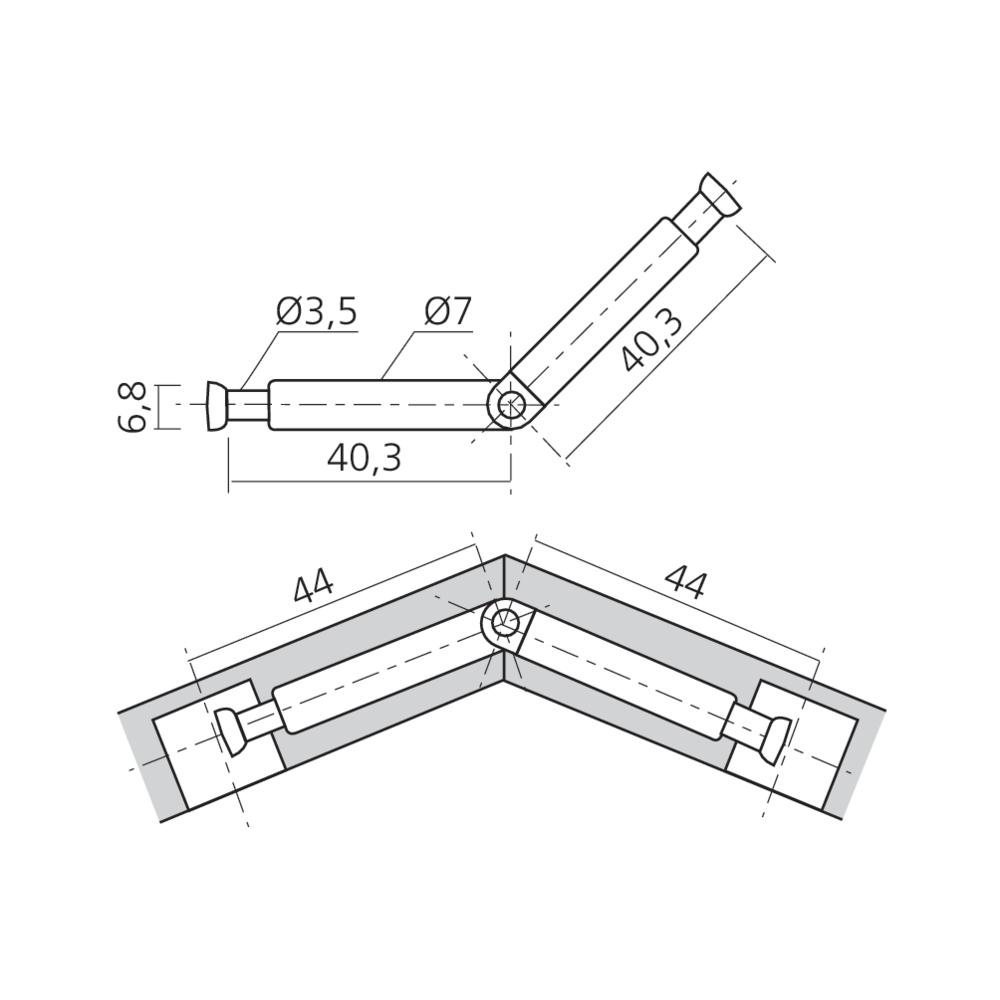 Tourillon double articulé MINI15