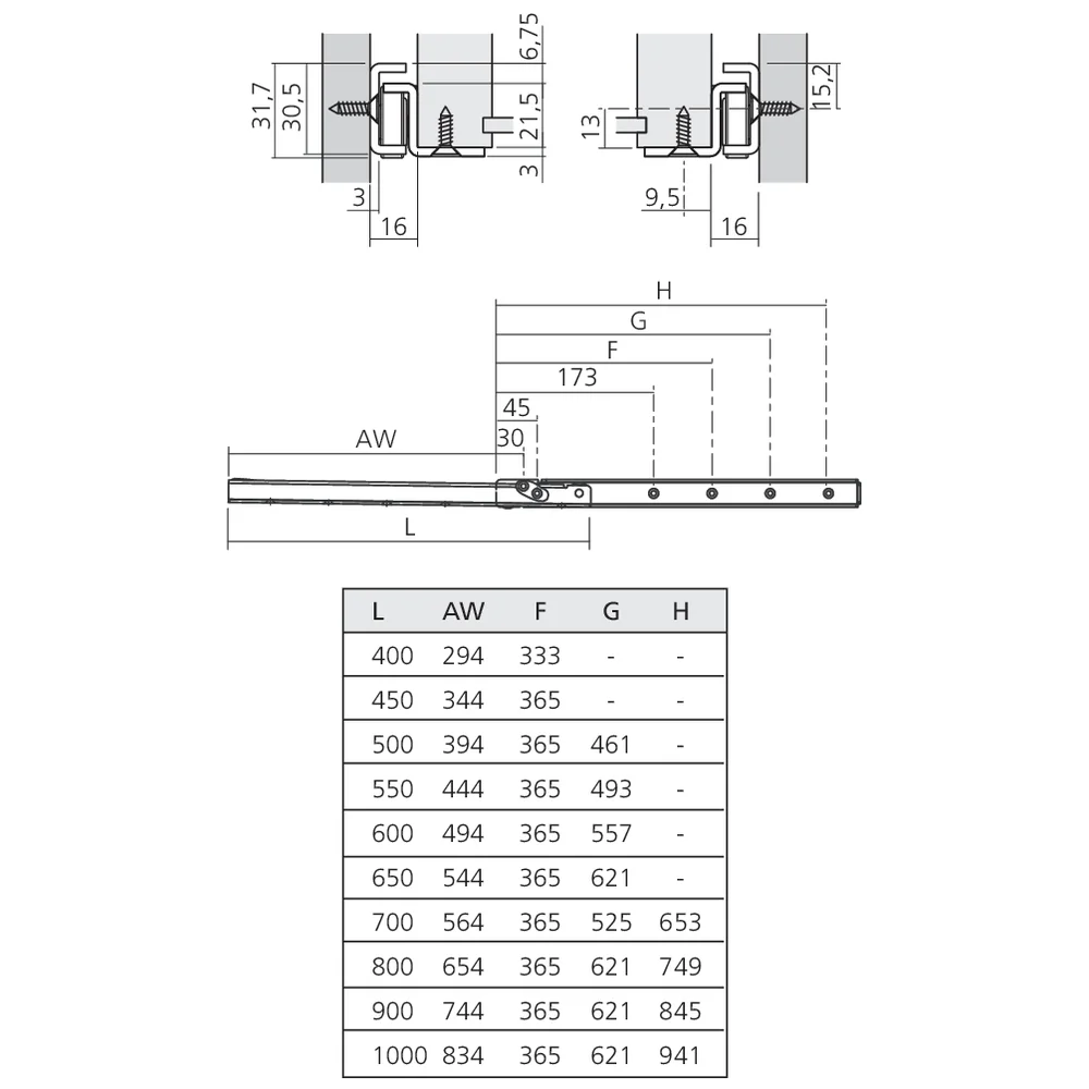 Coulisses de tiroir sortie simple 100 kg