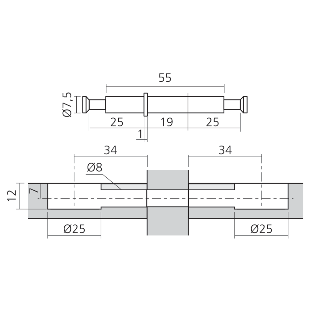 Tourillon double KOFIX pour panneaux de 19 mm