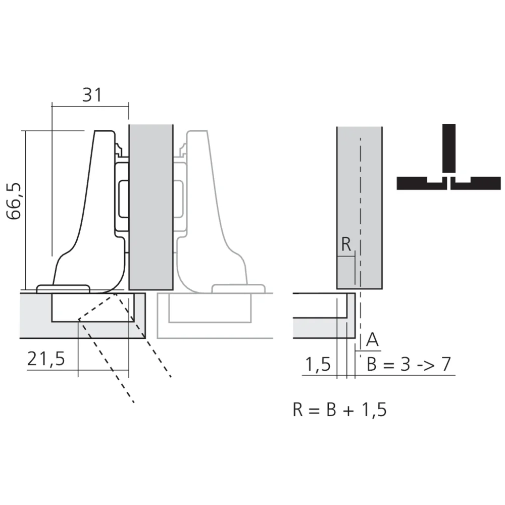 Charnière CLIP top BLUMOTION 110° pour porte en semi-applique