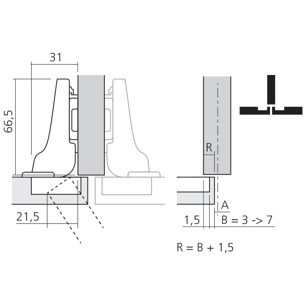 Charnière CLIP top BLUMOTION 110° pour porte en semi-applique