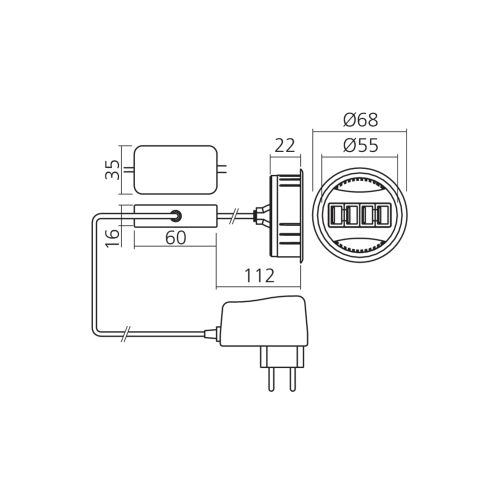 Passe-câbles USB chargeur et transfert