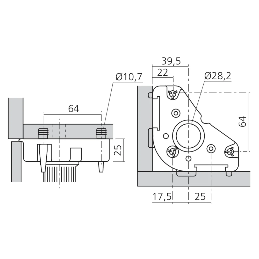 Embase triangulaire à frapper pour pied Axor