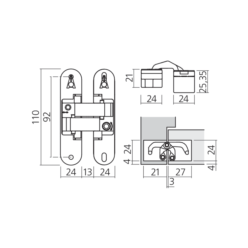 Charnière invisible faible encastrement 40 kg
